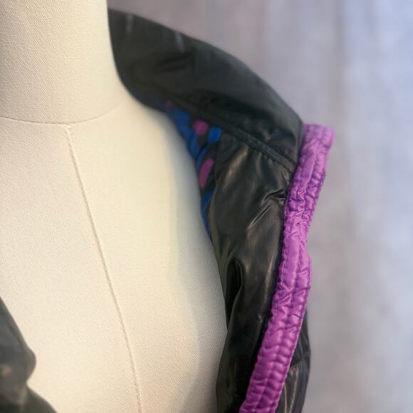 Aeropostale Women’s Medium Black Puffer Vest Purple  Pink Blue Leopard Lining - Picture 8 of 15